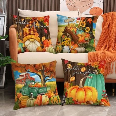Housse de Coussin - Automne - Citrouille - 40x40 cm - Lavable en machine - Style Campagne (1/4)