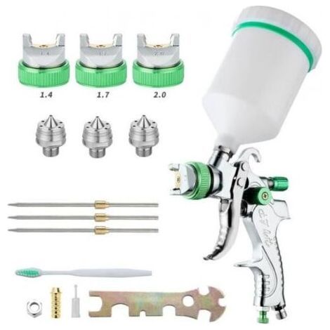 Professionelles Hochdruck-Luftspritzpistolen-Set, 600CC Schwerkraftzufuhr HVLP Pneumatische Lackierpistole 1,4MM/1,7MM/2,0MM, 3 Düsengrößen (1/5)
