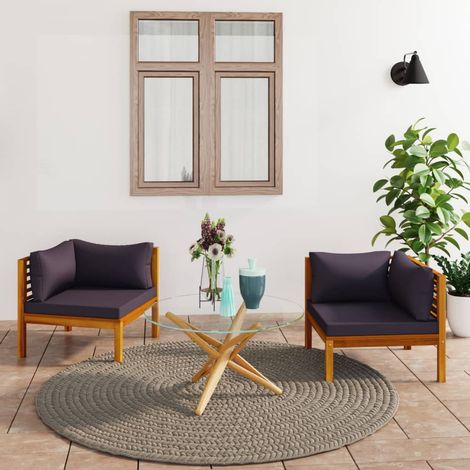 FIMEI Canapés d'angle 2 pcs avec coussins gris foncé Bois d'acacia (1/5)