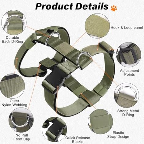 Harnais Anti Traction pour Chien, Arnet pour Chiens avec Attache Devant, Réglable, Respirant, Facile à Mettre, No Pull Nylon Dog Harness, Gilet pour Chiens Moyen et Grand (Vert, XL) (1/4)