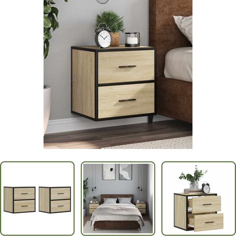 vidaXL Holz Nachttisch - Wand-Nachttische 2 Stk. Sonoma-Eiche 40x31x39,5 cm (1/5)