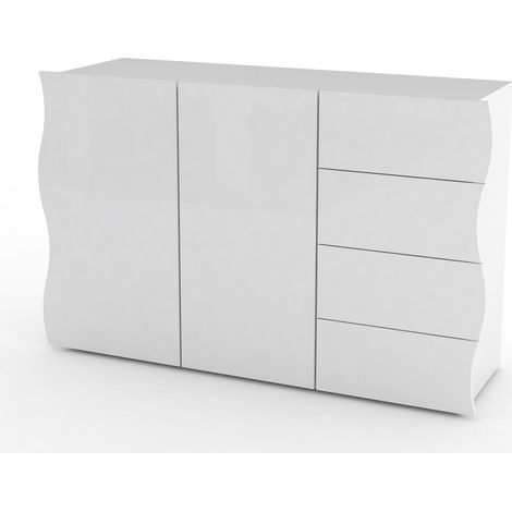 Mobile Multiuso 2 Ante 4 Cassetti 124x40x81 cm Onda Bianco Lucido (1/4)