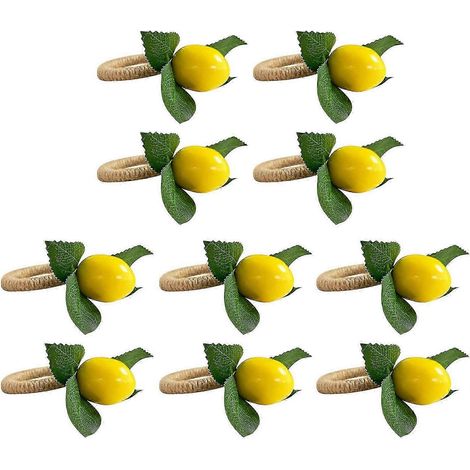 Lot de 10 ronds de serviette artificiels en forme de citronnier, motif fruits, pour les repas, les chambres d'hôtel ou les fêtes. WHBYV (1/4)