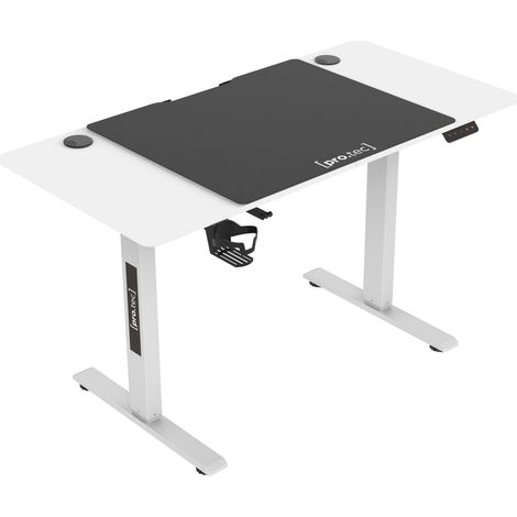 Bureau table poste de travail électrique à hauteur réglable assis debout avec 4 roulettes 120 x 60 cm blanc (1/5)