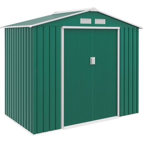 Abri de jardin en acier vert de 2,42 m²,remise pour outils avec kit de fondation,cabanon sécurisé 213x130x185 cm (1/5)