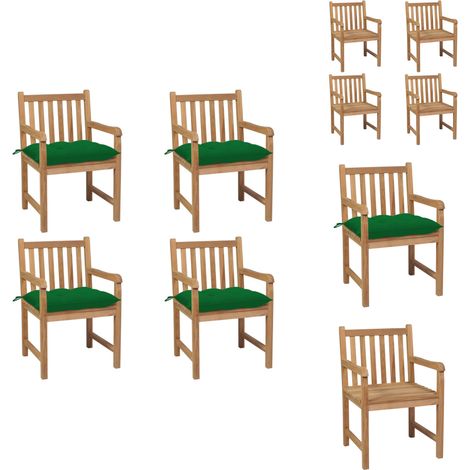 Gartenstühle 4 Stk. mit Grünen Kissen Massivholz Teak - Gartenstühle - Teakholzmöbel - Outdoormöbel - Gartenmöbelset - Esszimmerstühle (1/5)