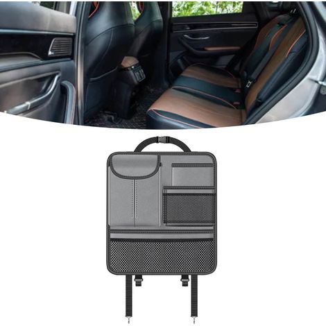 Sac de rangement multifonctionnel pour siège auto, avec support pour téléphone, portefeuille, lunettes et boîtes de mouchoirs (gris) (1/5)
