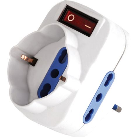 Adaptateur Alcapower 16A réglable interrupteur lumineux, 1 prise Schuko bipasso, 2 prises 10/16A bipasso, couleur blanche, modèle standard qualité (1/3)