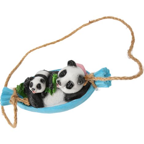 Statue résine mère et bébé panda allongé sur balançoire, décoration jardin sculpture panda swing. (1/5)