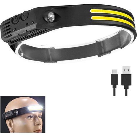 Lampe frontale rechargeable, 1000 lumens, lampe frontale ultra-lumineuse grand angle de 230°, avec capteur mains libres, lampe frontale LED, batterie de 1500 mAh. (1/5)