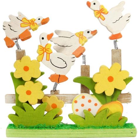 Patitos en la valla, decoración de madera, 17 cm. (1/2)