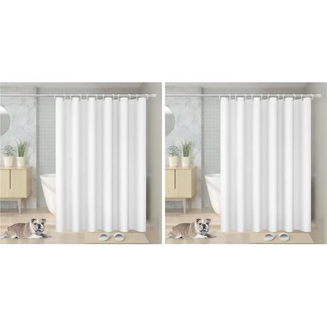 Vinabo Rideau Douche Anti Moisissure, 180 x 200cm Blanc, avec 12 Crochets, sans Percage, Tissu PEVA Imperméable Lavable en Machine (Lot de 2) (1/5)