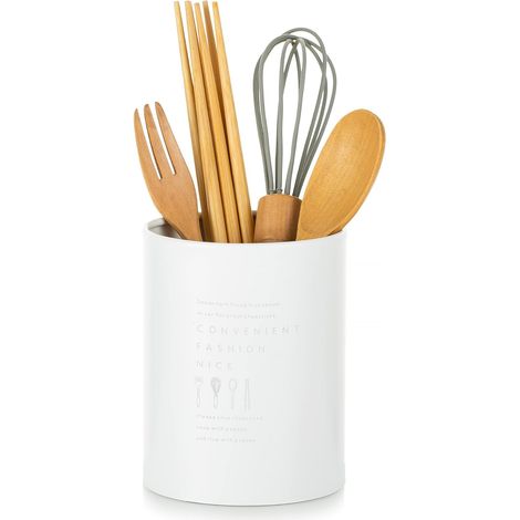 Pot Kitchen Utensils with Cutlery Holder - White Cream Cutlery Rack - Vertical Nordic Style Vintage Kitchen Utensils - Sturdy and Durable Stainless Steel with Matt Surface - Utensils Holder (1/5)