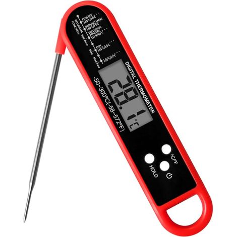 Termometro digitale per carne a lettura istantanea con sonda - Strumento essenziale in cucina per cucinare, grigliare, friggitrice ad aria, teglia e barbecue - Rosso (1/2)