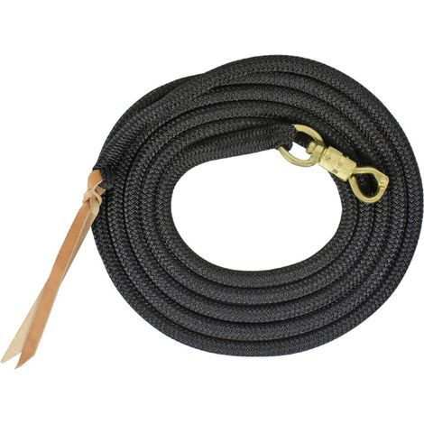 Taglia unica, Noir: Longia soft control 3,68 m en nylon 14 mm avec mousqueton et pointe en cuir
