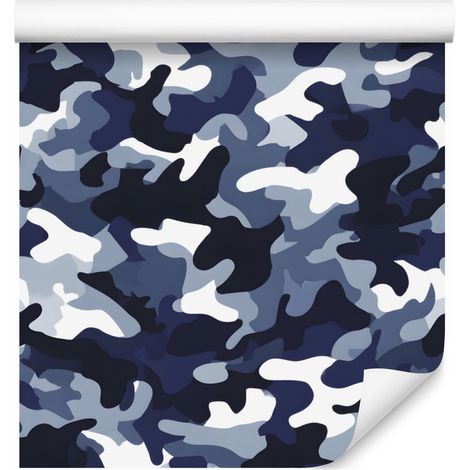 Papier peint camouflage militaire bleu marine et blanc 50x1000 cm (1/5)