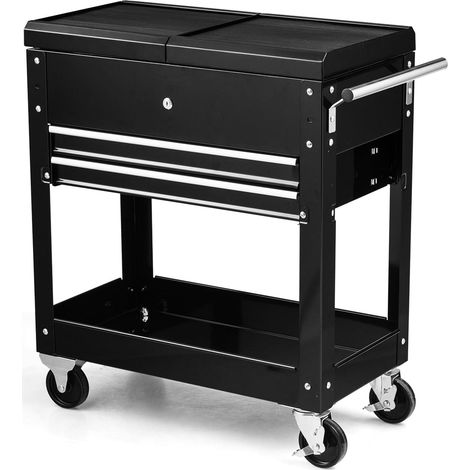 Rolling Tool Cart Tool Box Heavy-duty Metal Utility Cart w/Wheels-Black