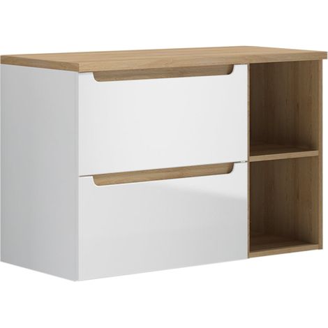 Mueble bajo lavabo 90cm 2 compartimientos Livia Blanco y Madera (1/4)