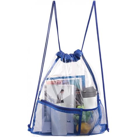 Lot de 2 sacs de natation en filet à cordon, pliables et transparents, avec bretelles à séchage rapide et poche étanche. Sacs à dos de plage pour la piscine, les voyages et le sport – Idéaux pour homm (1/5)