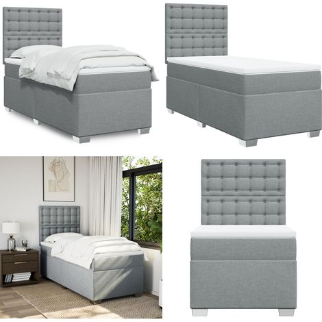 Sommier à lattes de lit avec matelas Gris clair 100x200cm Tissu - Lit Double - Lit Plateforme - Matelas À Ressorts Ensachés - Literie - Chambre À Coucher - Home & Living