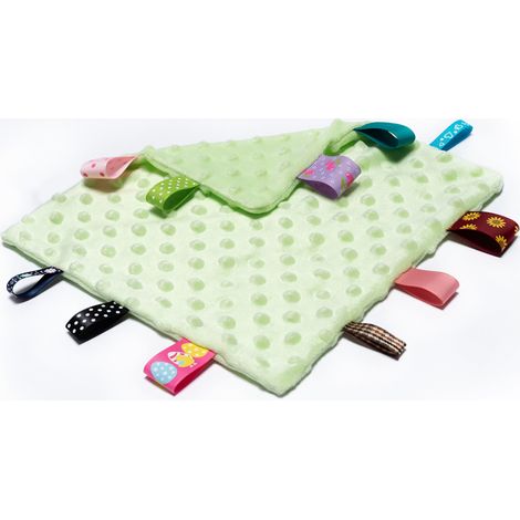 Serviette apaisante pour bébé, couverture de sécurité confortable avec étiquettes colorées, douce et moelleuse, idéale pour les nourrissons et les tout-petits. (1/2)