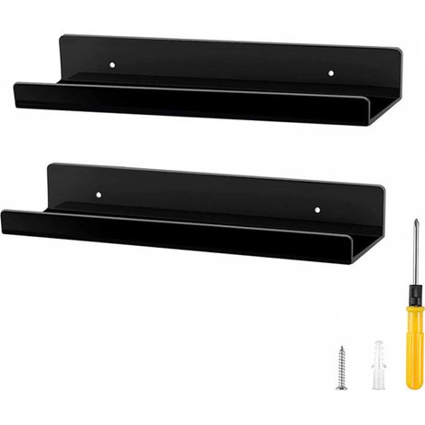 Estante flotante de acrílico - 38 cm - Estante de pared para baño y expositor de juguetes pequeños - Negro - 2 unidades (1/5)