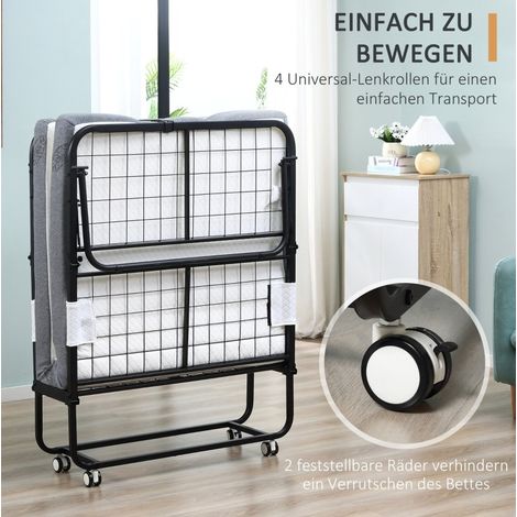 Lit adulte pliant 90x200 cm, 4 roulettes, polyester HAVRYA (1/5)