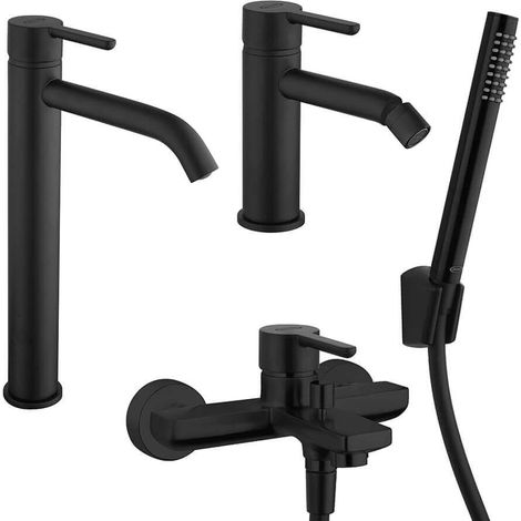 Miscelatori lavabo alto bidet e gruppo vasca Jacuzzi rubinetteria Sunset ottone nero per piletta click clack (1/5)