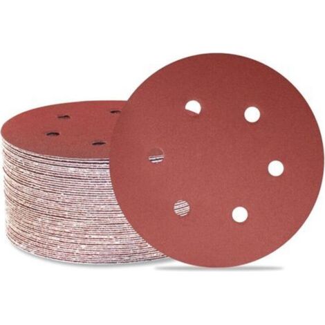 Lot de 50 disques de ponçage 150 mm 6 trous Grain 180 Papier abrasif Orbital aléatoire pour travail du bois, automobile, métal (1/4)