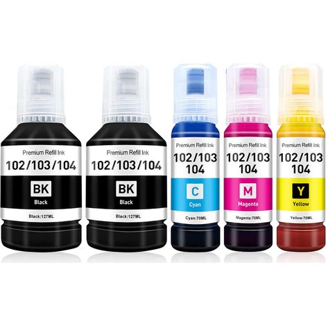 Encre Compatibles avec Epson 104 102 Multipack pour Epson EcoTank ET-2870 ET-2862 ET-2850 ET-3850 ET-4800 ET-4850 ET-4856 ET-2856 ET-1810 ET-2810 ET-2812 ET-2820 ET-2821 ET-15000