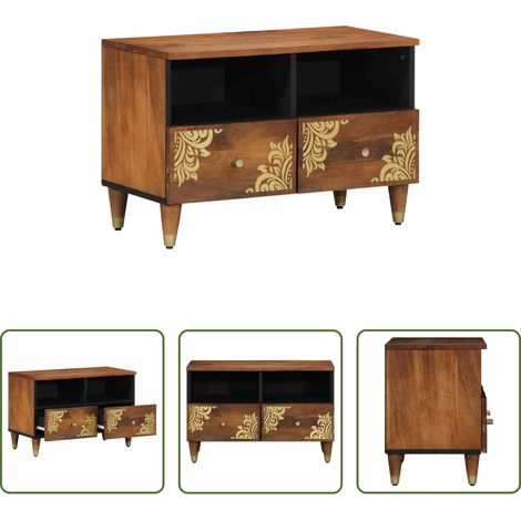 Rangement salon - Meuble TV Marron miel 70 x 33 x 46 cm Bois de mangue massif (1/5)
