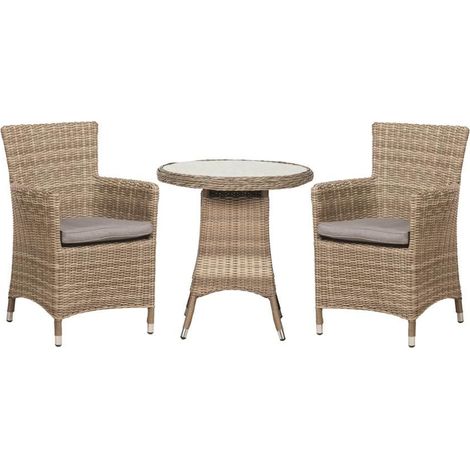 Wentworth 2 Seater Round Carver Bistro Set - Synthetic Rattan - H74 x W70 x L70 cm - Beige (1/4)