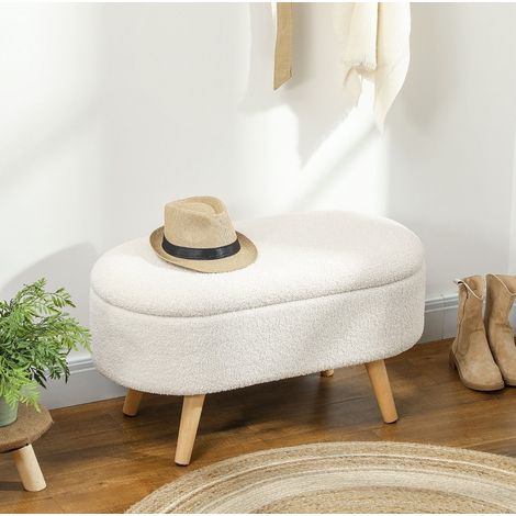Banco con almacenaje (82x41x45 cm), asiento acolchado, tapa elevable, madera de pino, poliéster blanco (1/5)