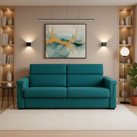 Divano Fisso 2 Posti Lapio, Sfoderabile, Idrorepellente Made in Italy, Lavabile, 185x95x100h cm Azzurro (1/4)