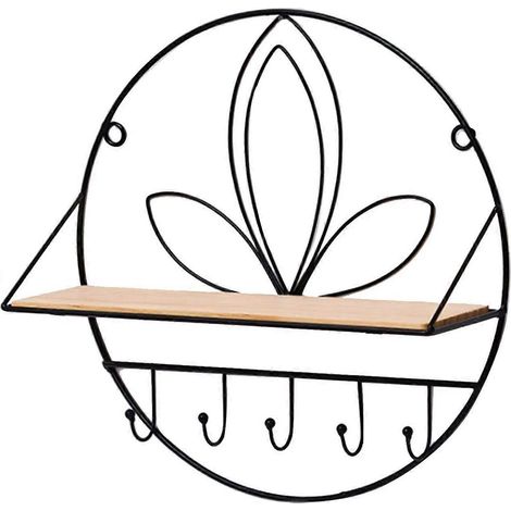 Wandregal aus Holz und Metall, wandmontiertes Aufbewahrungsregal aus Holz und Metall mit Haken, schwebender Industriestil
