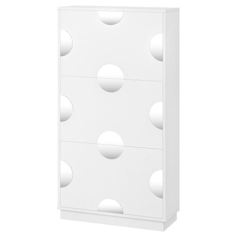 Meuble à chaussures blanc 3 abattants avec miroir rond, rangement