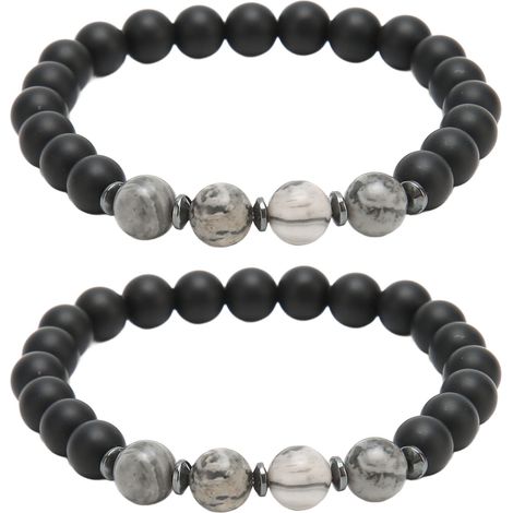 2pcs Bracelet Magnétique Homme Femme, Perles Pierre Aimantée Acupuncture Minceur Soulagement Douleurs Articulaires (1/5)