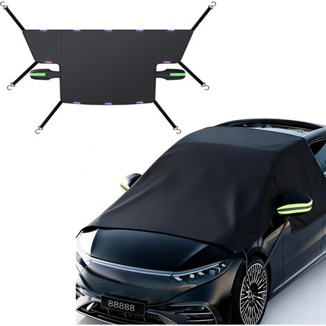 Housse de pare-brise pour l'hiver - Protection contre le gel avec 10 aimants et 6 sangles - Protection de poignée de porte de voiture pour toutes les intempéries - Protection universelle (1/5)