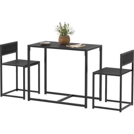 Ensemble table et chaises , table à manger 3 pièces avec 2 chaises encastrables, pour cuisine salon maison, noir (1/5)