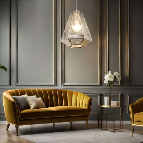 Pendellampe Hängeleuchte chrom Esszimmerlampe hängend Pendelleuchte Esszimmer, orientalisches Muster, 1x E27, DxH 24x129 cm