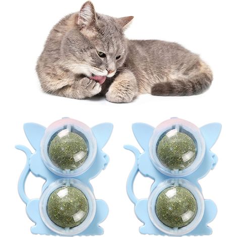 Balles à l'herbe à chat pour chats, jouet mural à l'herbe à chat, lot de 2 balles doubles à mâcher pour chats, jouets rotatifs pour chats d'intérieur, pour le nettoyage des dents et l'apaisement de l' (1/5)