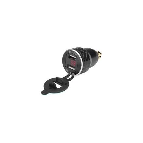 12V-24V 4.2A Voltmètre Rouge Moto Double Chargeur USB Socket pour BMW Moto - Noir uniquement aux raccords UE