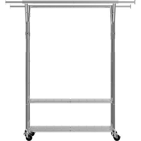 Portant à roulettes, 2 tringles et 2 étagères, capacité 120 kg, hauteur réglable, acier carbone, pour chambre, buanderie ou salon. (1/5)