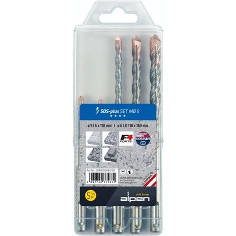 Alpen Hammerbohrer-Set SDS-plus MB5 5tlg Ø 5/6x110 mm 6/8/10x160 mm 80705680100