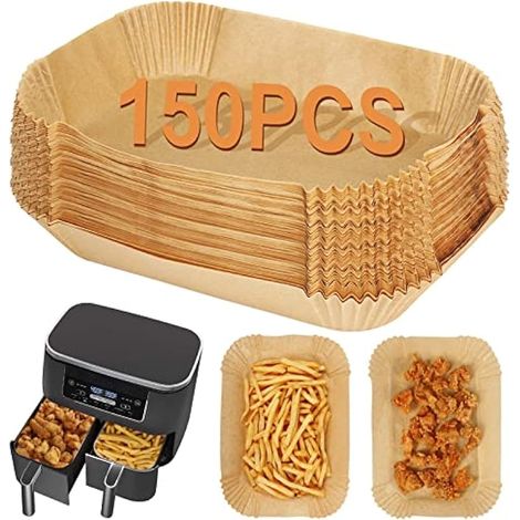 150 pièces de liners pour friteuse à air Ninja Dual, accessoires pour AF300UK/AF400UK, papier sulfurisé rectangulaire pour Ninja Foodi, Tower, Salter et autres friteuses double zone 7,6L à 9,5L.