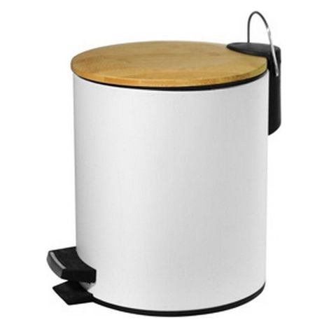 Cestino bagno 5lt con pedale in acciaio inox bianco opaco e coperchio in legno KA5BL kamalu