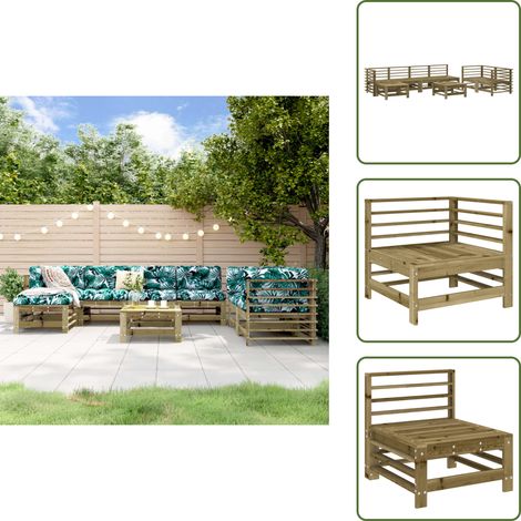 The Living Store 8-tlg. Garten-Lounge-Set Kiefernholz Imprägniert - Gartenmöbel - Loungemöbel - Garten-Lounge-Set - Rattan Möbel - Kiefernholzmöbel