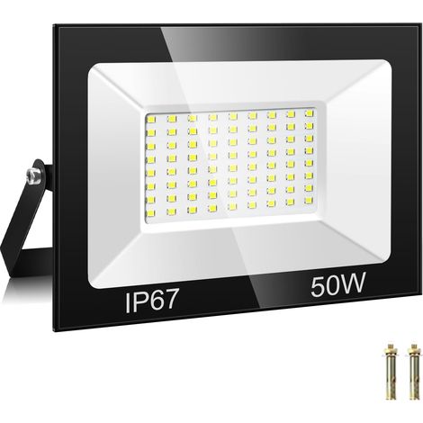 Projecteur LED Extérieur 50W - 1 Unité - Aluminium et Verre - 5000LM Blanc Froid IP67 - Jardin Garage Terrasse - 72 Puces (1/5)