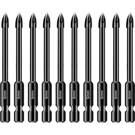 10 forets pour verre et carrelage - Queue hexagonale 1/4" - Pour miroir, céramique, béton, brique - Multi-usages (1/5)