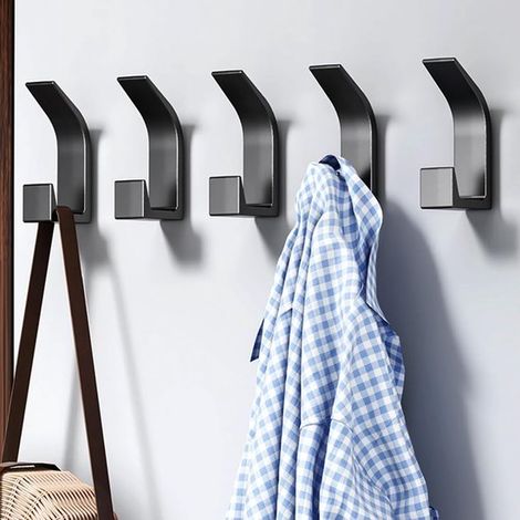 10 ganchos autoadhesivos de plástico para ropa, resistentes, para montaje en pared, para abrigos, bolsos y bufandas, sin necesidad de taladrar, para cocinas, baños y pasillos. (1/5)